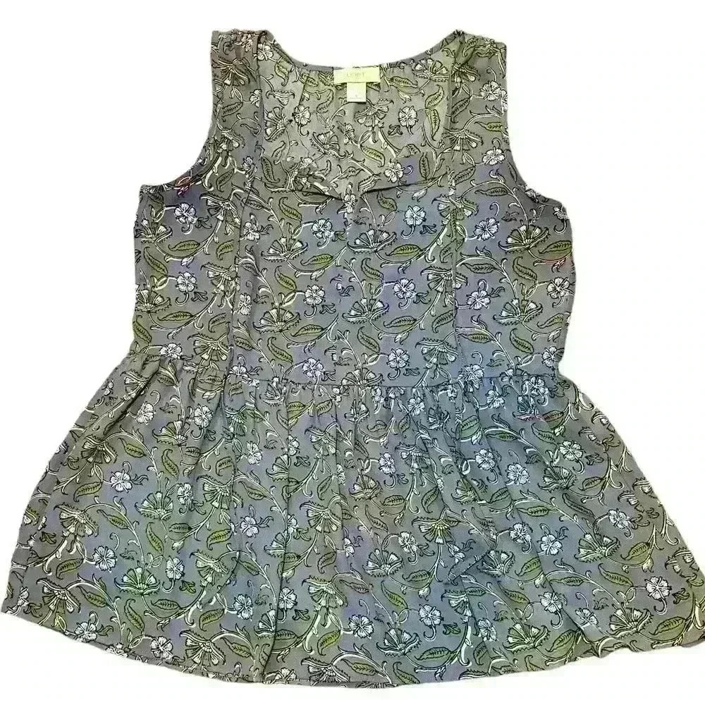 Loft Outlet Sleeveless Blue Floral Print Blouse Size S